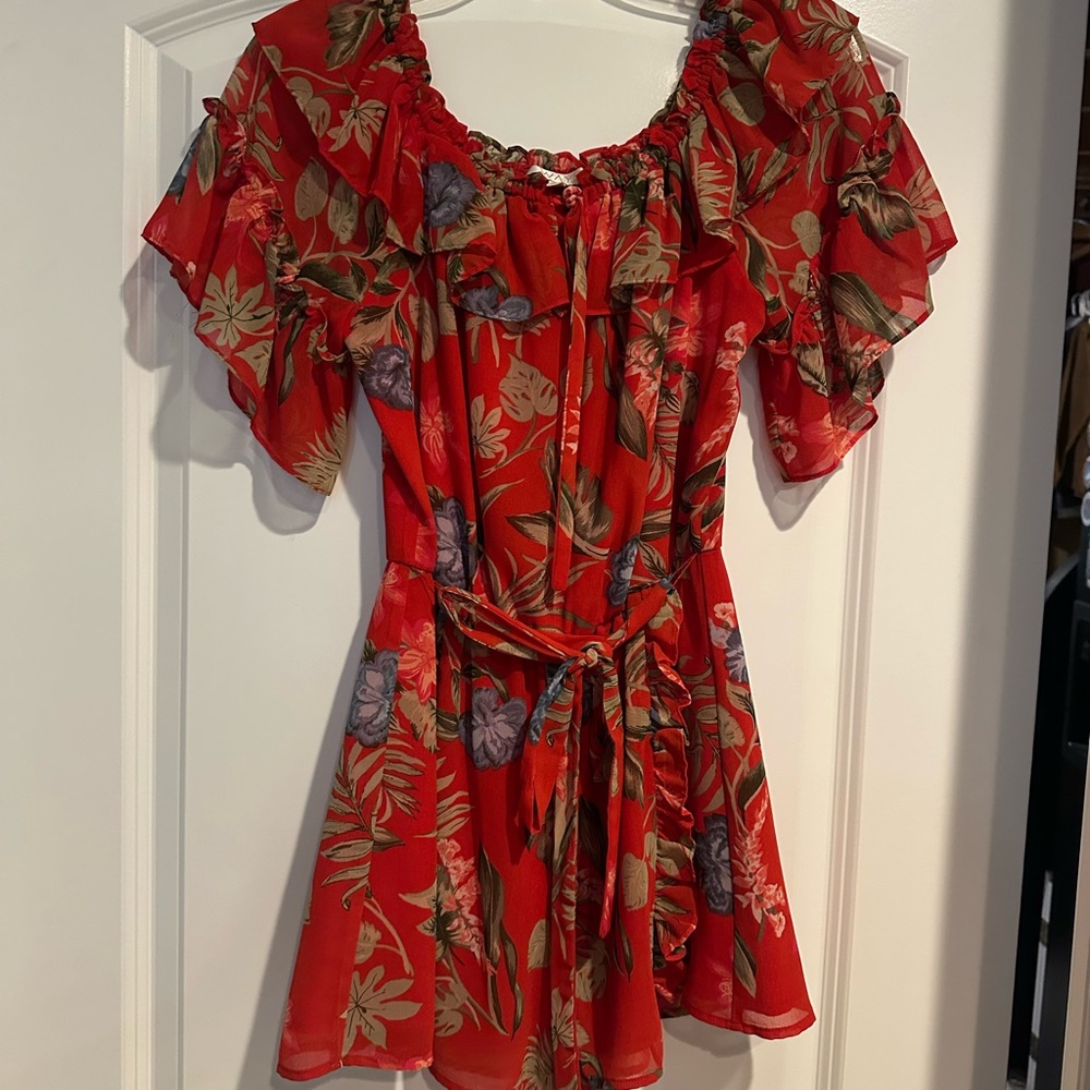 Wayf Floral Red Ruffle Dress